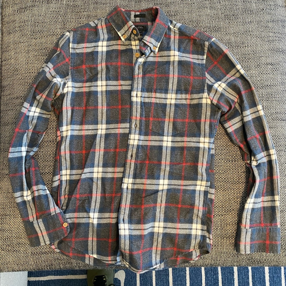 J. Crew | Gray White Red Plaid Flannel Button Down Shirt